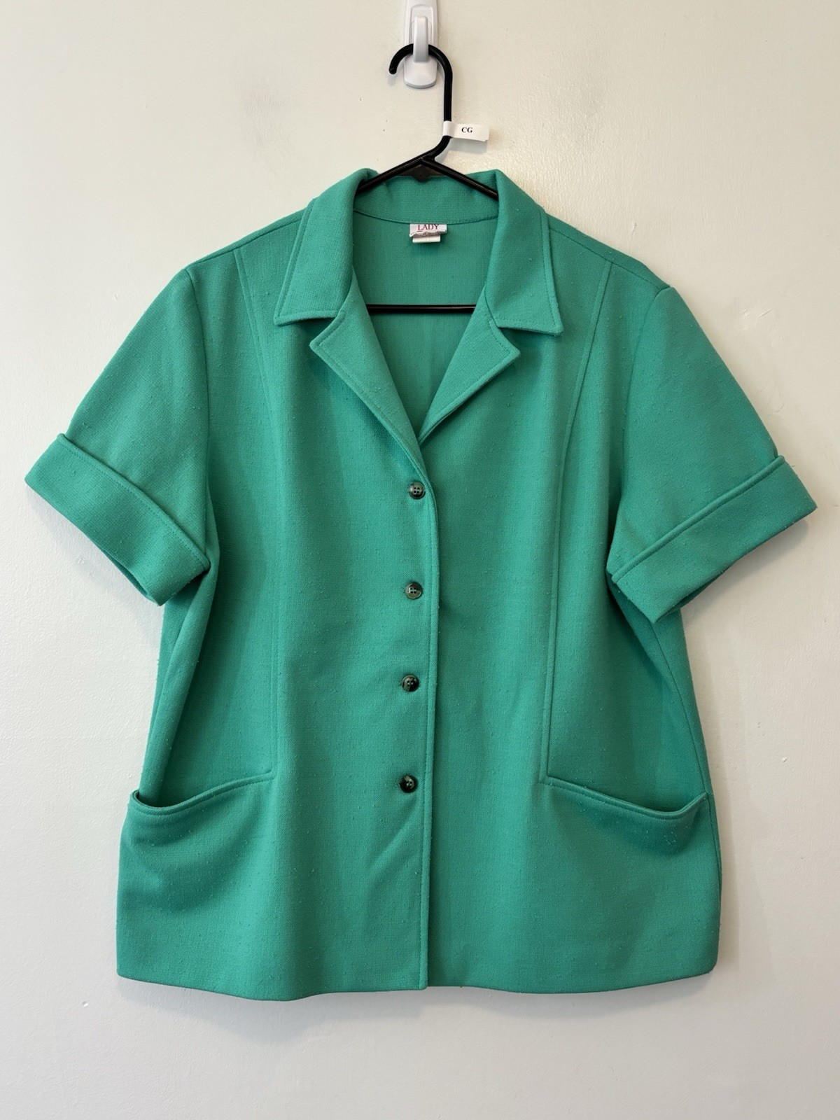 Vintage Lady Graff Jacket Green Pockets Large Button Front Textured