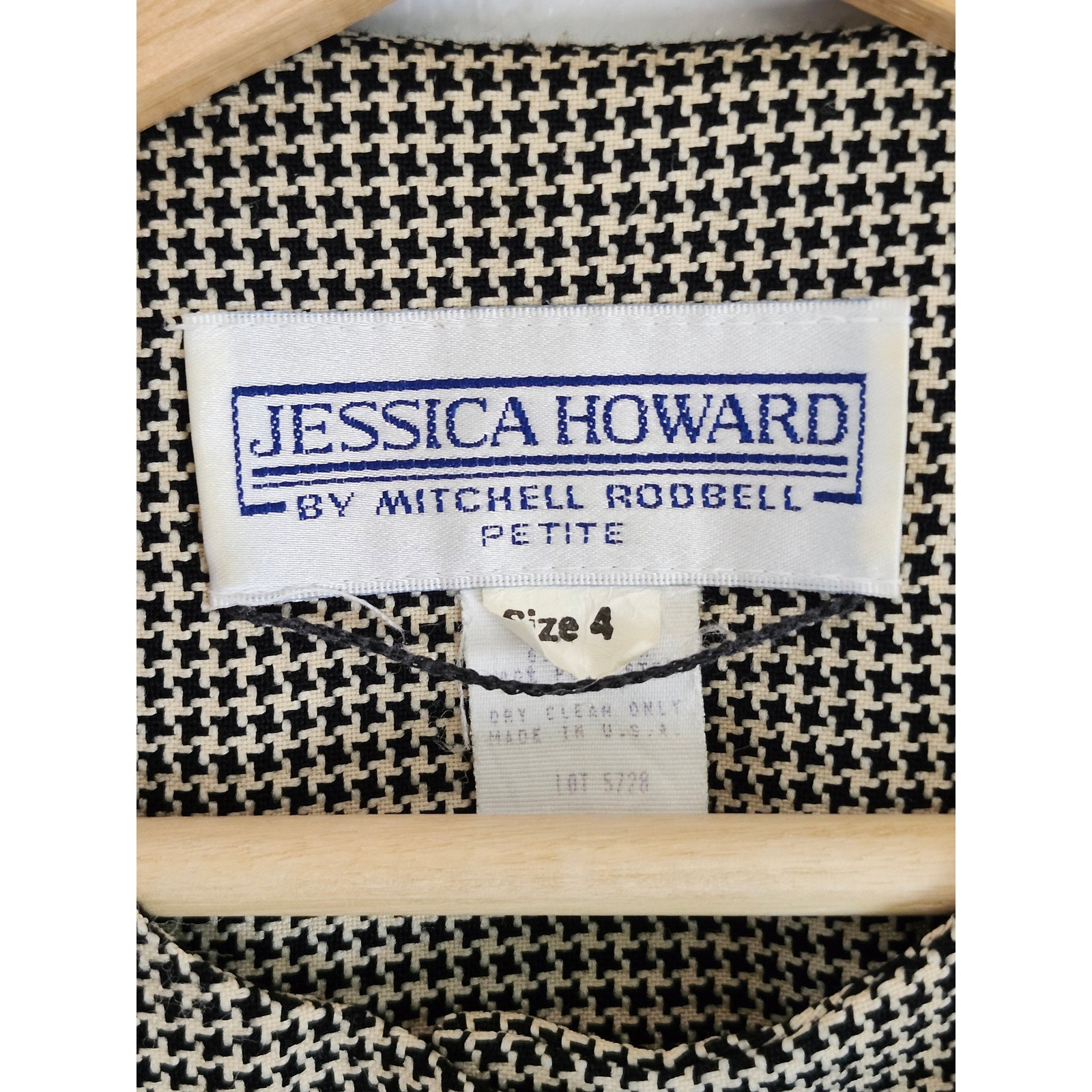 Vintage Jessica Howard Houndstooth Dress Petite Sz. 4 Black White 80s 90s Career