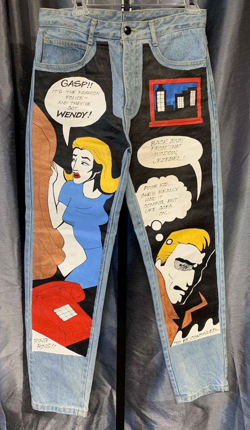 MONTANA GOLDBERG Vintage Hand Painted 100% Cotton Denim Jeans Comic/Pop Art 90’s