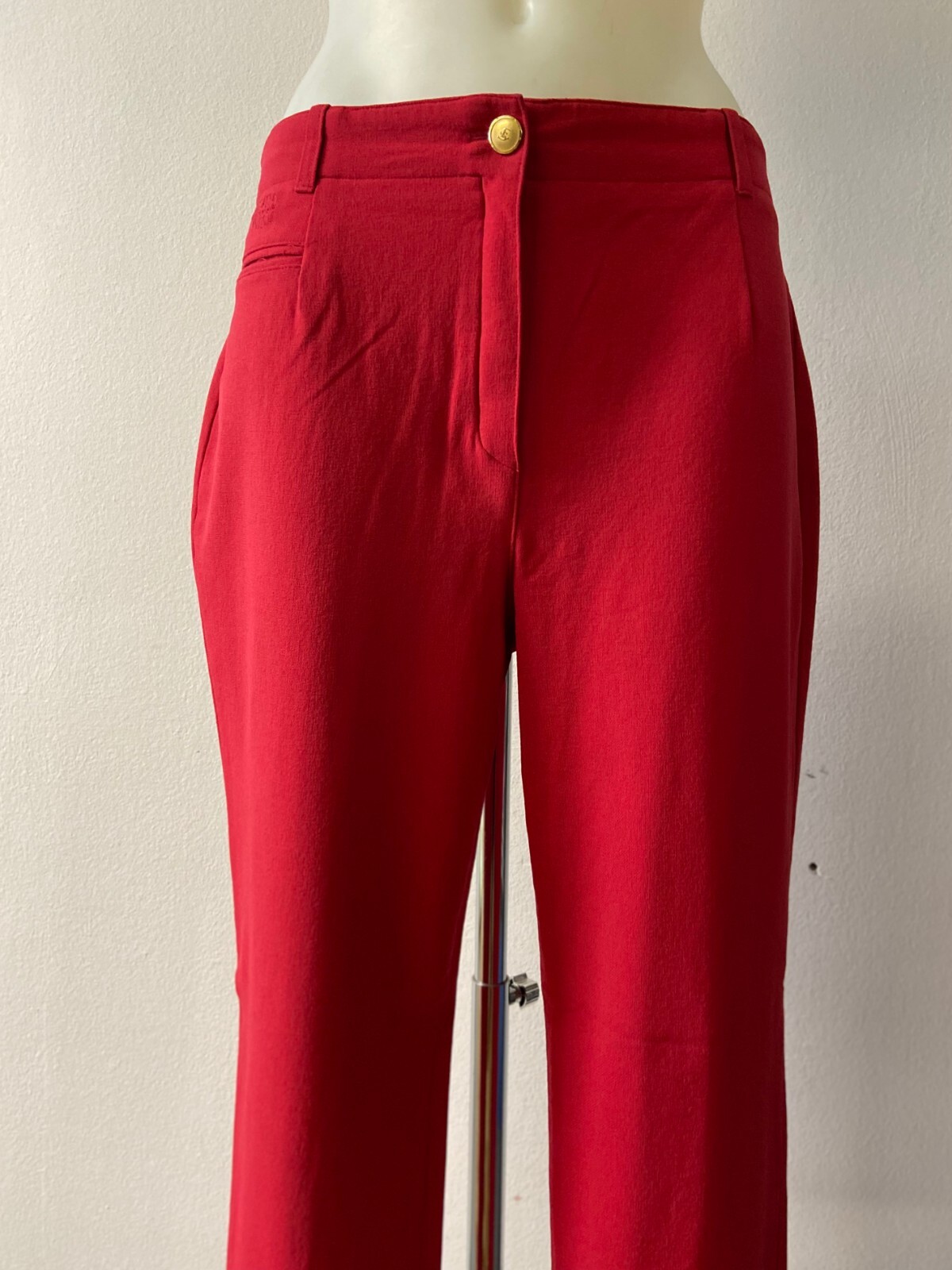 Designer 90s Escada Red Pants | Vintage Women&rsquo;s Cotton Trousers | Size EU 42