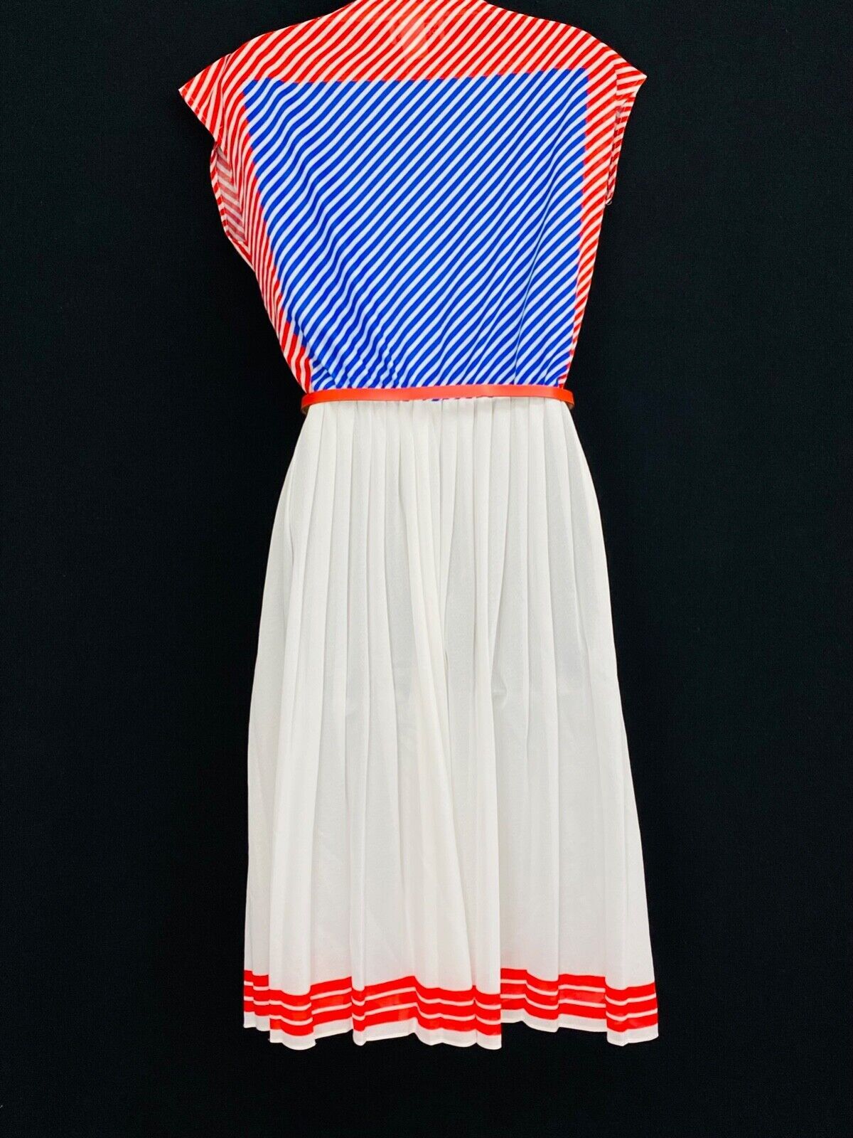Vintage 1970s red white blue dress, 1940s style stripes deadstock NWOT S M