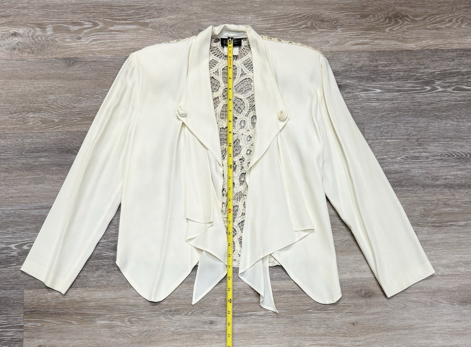 Vtg Wild Rose Jacket Battenburg Lace Back Boho Retro Fairy Ivory Nipped Waist