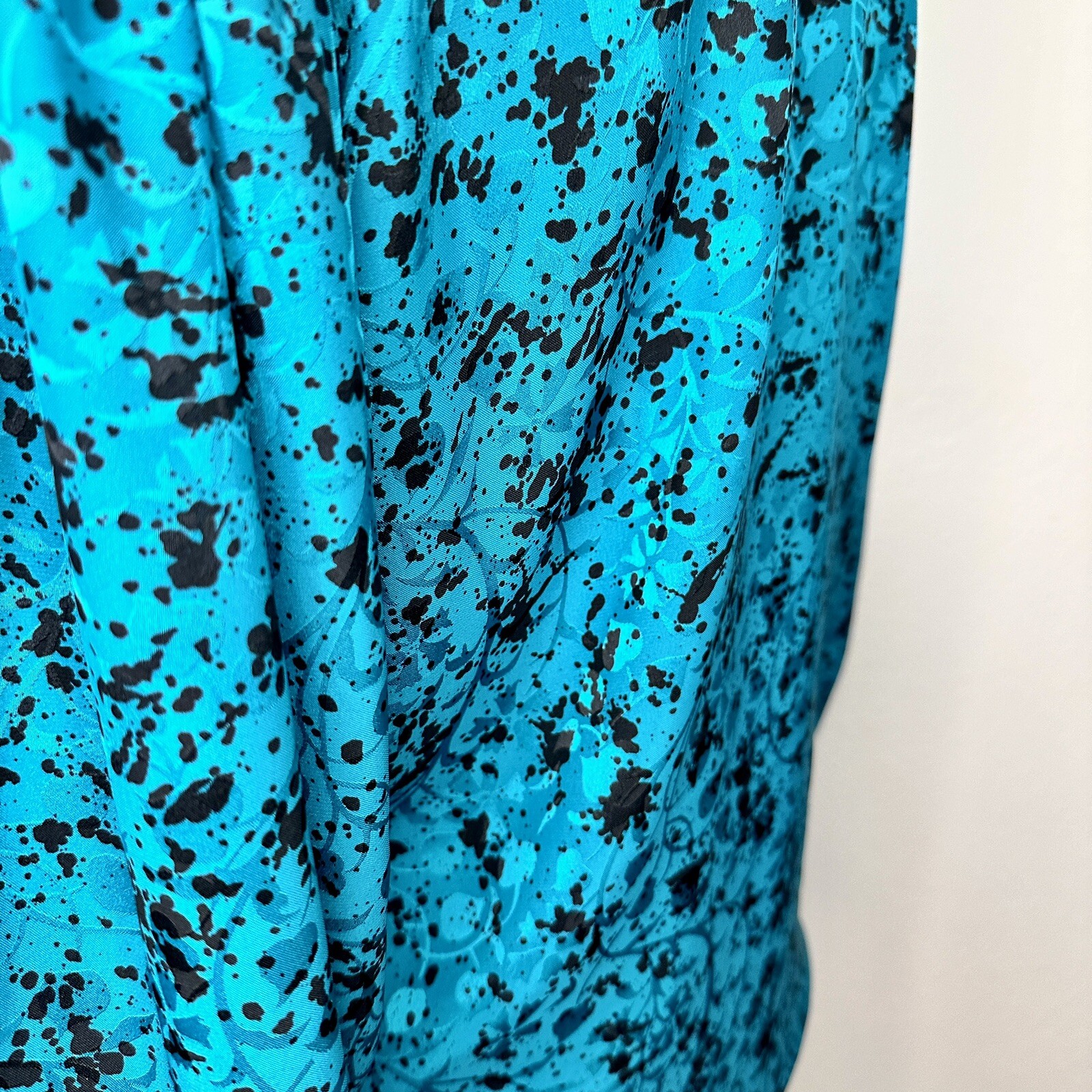 80s Blouse Teal and Black Abstract by Tess