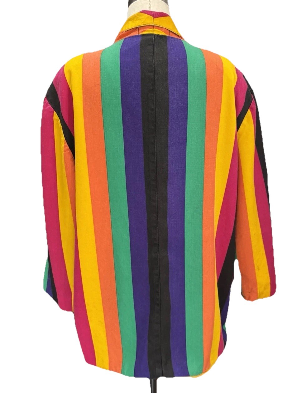 Vintage 80s Alex Tala Striped Rainbow Colourway Blazer Coat Size XL