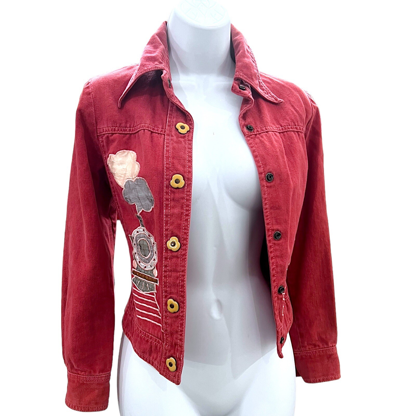 1970s Roncelli Denim Jacket Novelty Train Appliqué Vintage Top Wearable Art Sz S