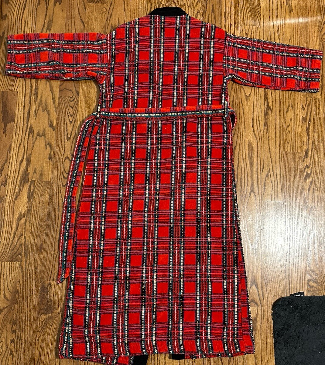 Vintage Red Chenille Plaid Cotton Bathrobe Made Brazil Women’s Small Medium