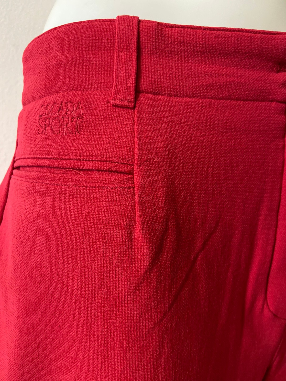 Designer 90s Escada Red Pants | Vintage Women&rsquo;s Cotton Trousers | Size EU 42