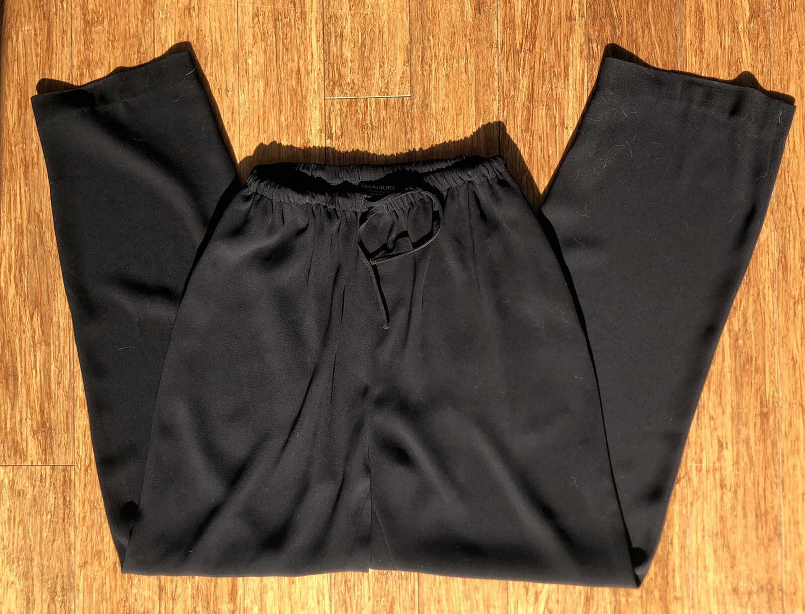 Vintage 90s EMANUEL UNGARO Liberte Black Wide Leg Pants Size XS Drawstring Crepe