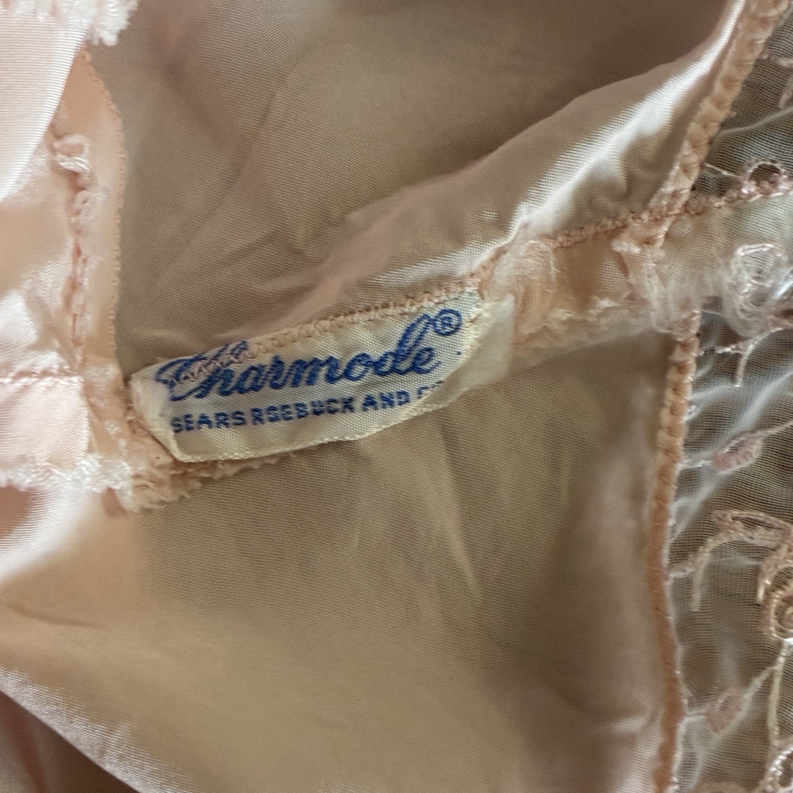 Vintage Pink Charmode Sears Roebuck Rayon Lace Tulle Nightgown Small ￼1950’s