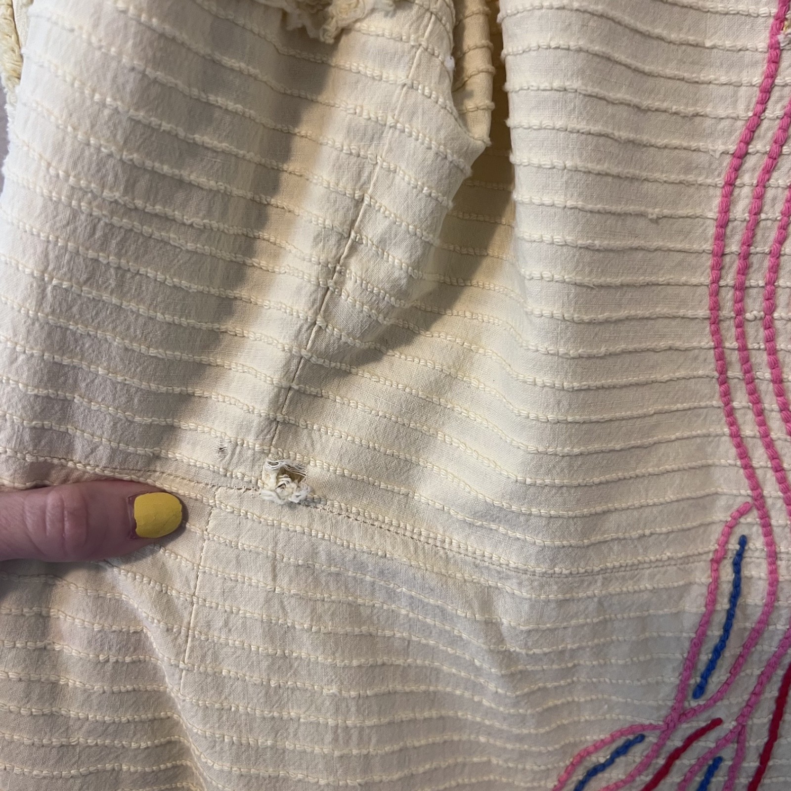Vintage Peacock Chenille Bath Robe Long Yellow Housecoat Cottage 40s 50s READ