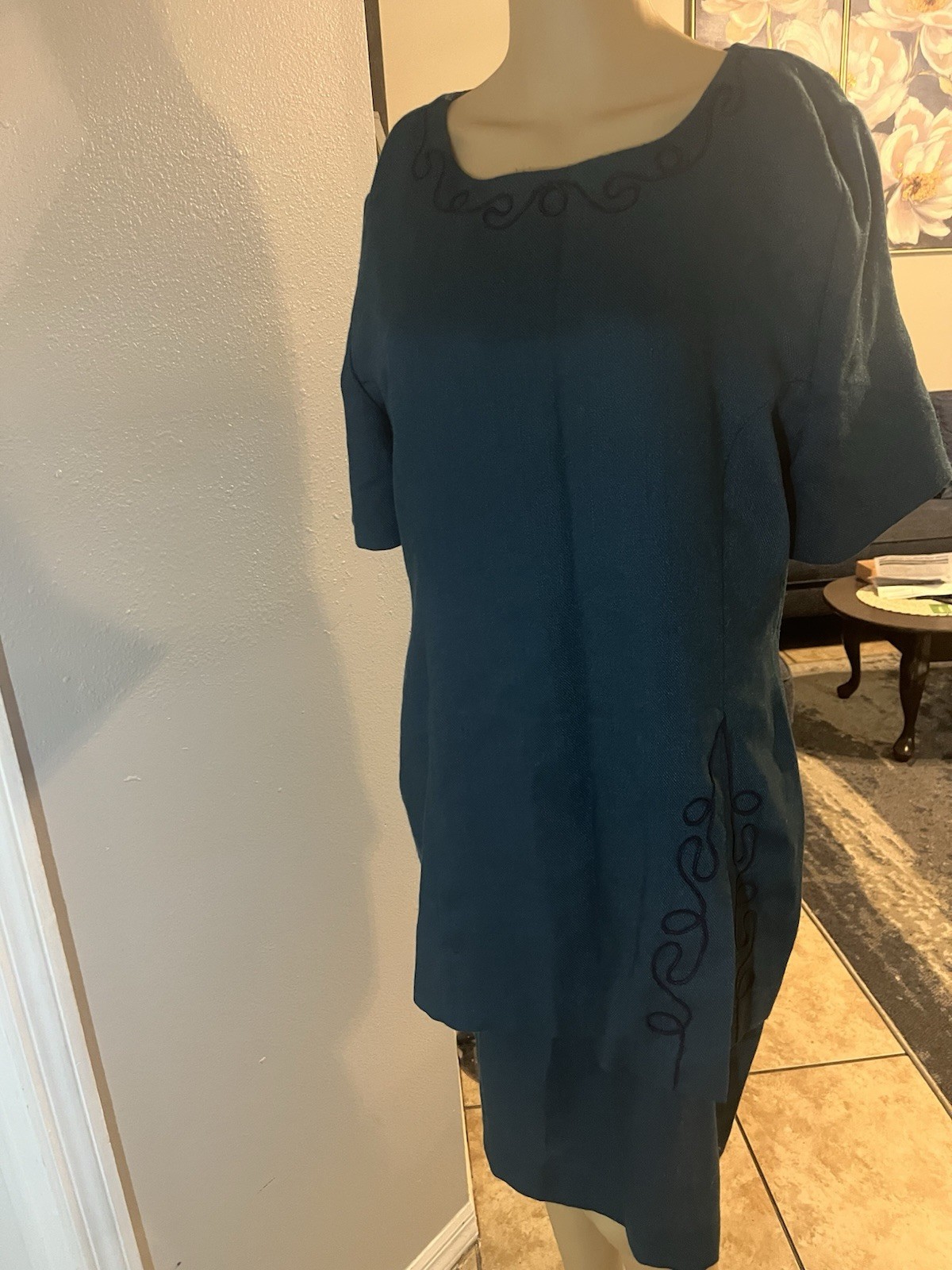 Petite Sophisticate Vintage 80s Teal Green USA Made Secretary Dress sz 14