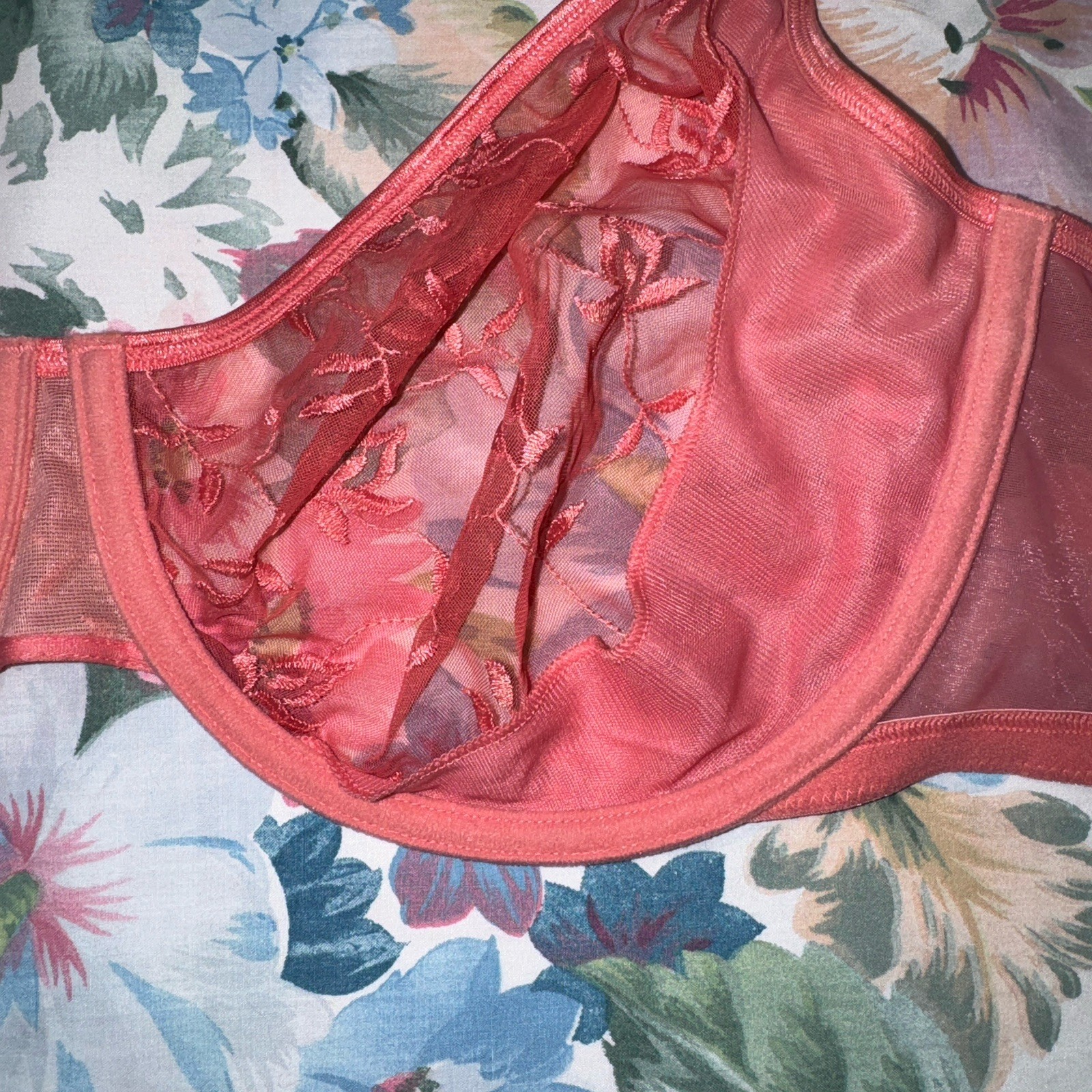 Cacique Lane Bryant Intimates Vintage Sheer See Through Floral Bra 44D