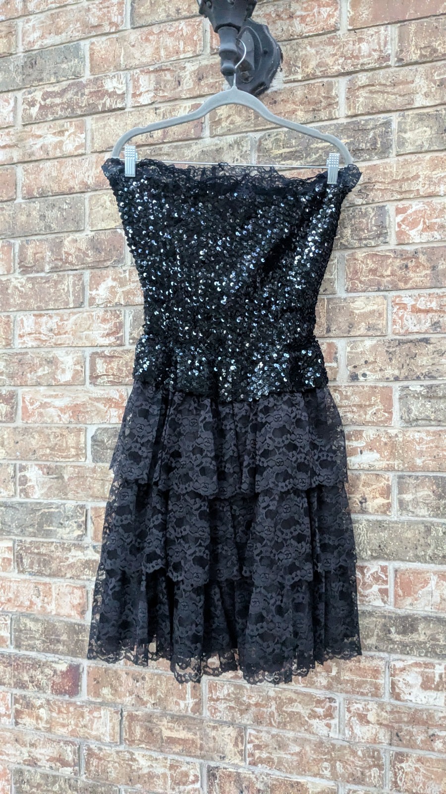 Vintage Flirtations 80s One Size S/M Sequin+Layered Lace Cocktail Party Dress
