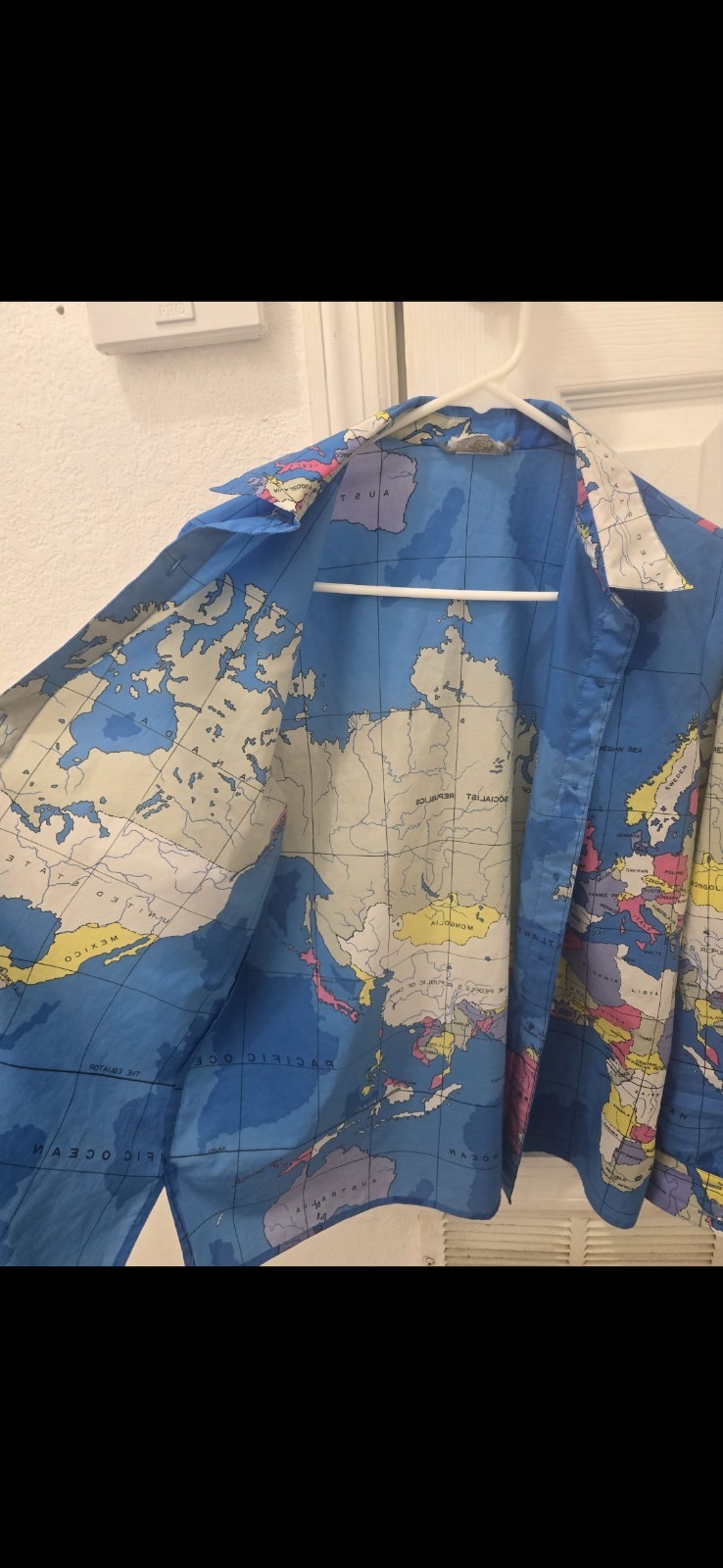 Vintage Womens Map Print Button Up Shirt King James Colorful Statement