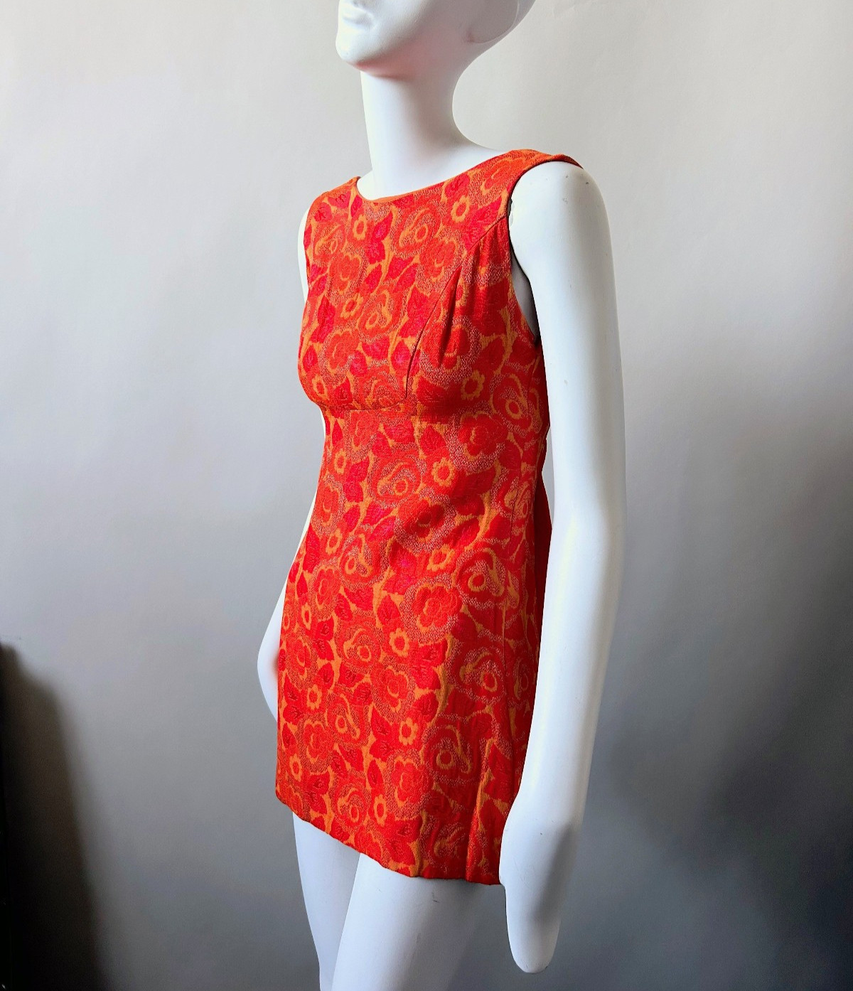 Vintage 1960s Mod Orange Micro Mini Dress Palm Royale 60s 70s sz XXS Teen Sz 14