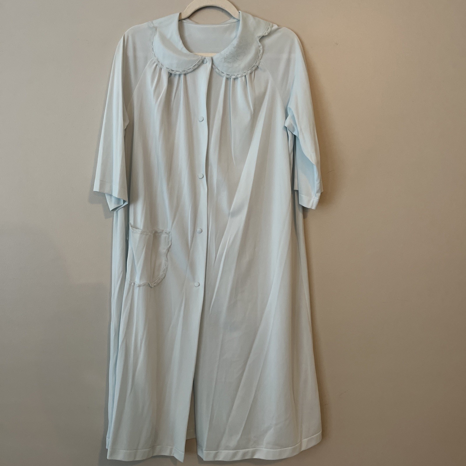 Vintage Shadowline Nightgown Robe Set Baby Blue Peter Pan Collar Medium Lace