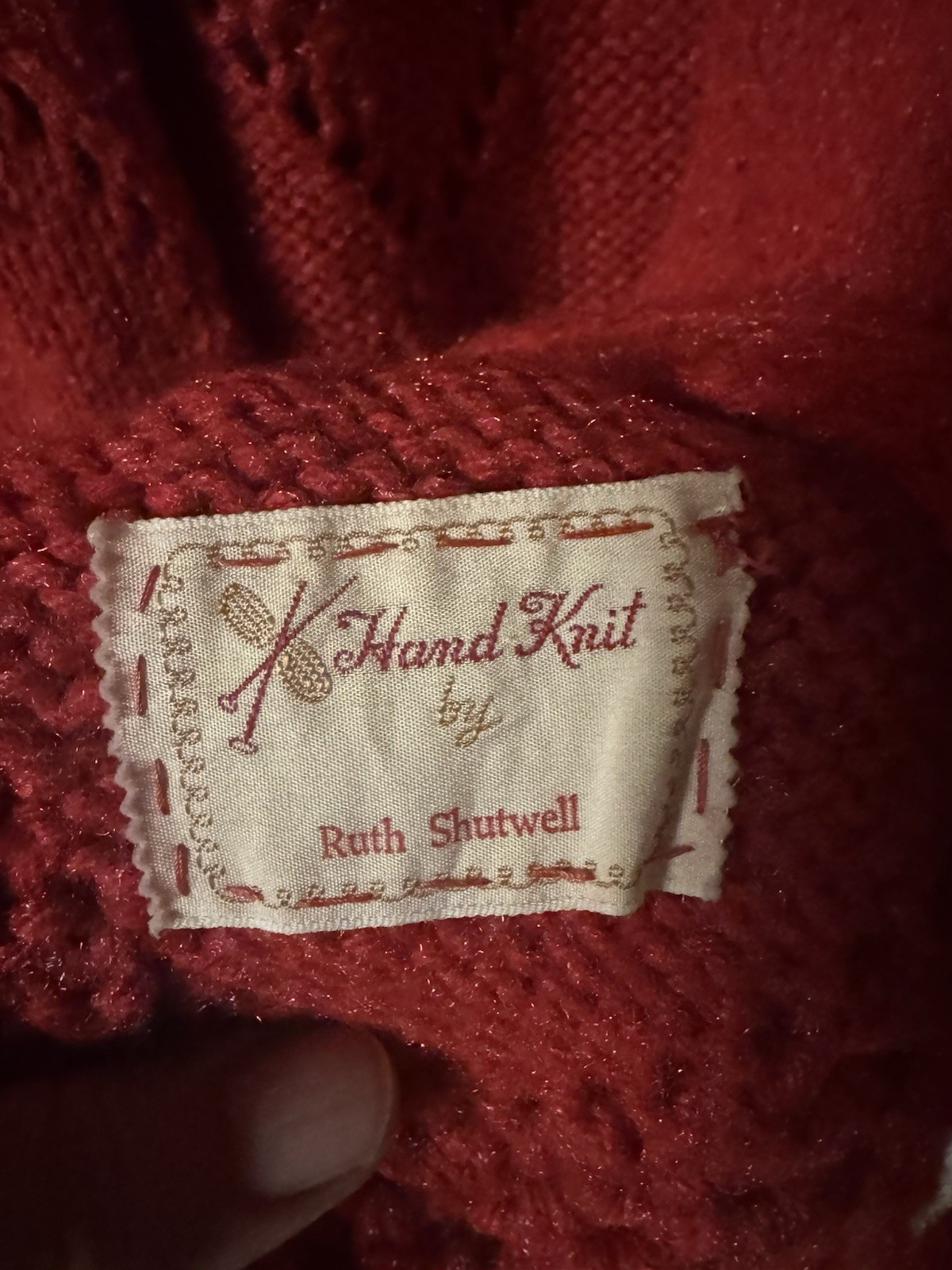 Vintage 1960-1970’s Red Hand Knit One Of A Kind Caplete With Fringe DiamondLace