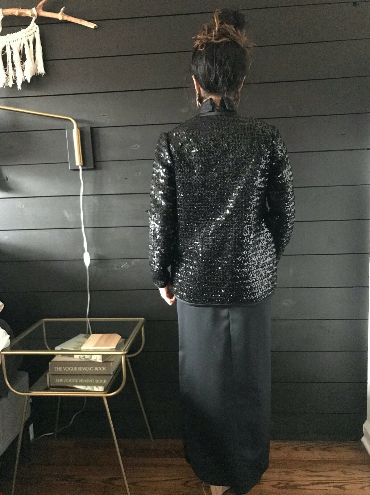 Vintage 1960s Black Sequin Jacket and Maxi Dress Set XS Evening Glam
