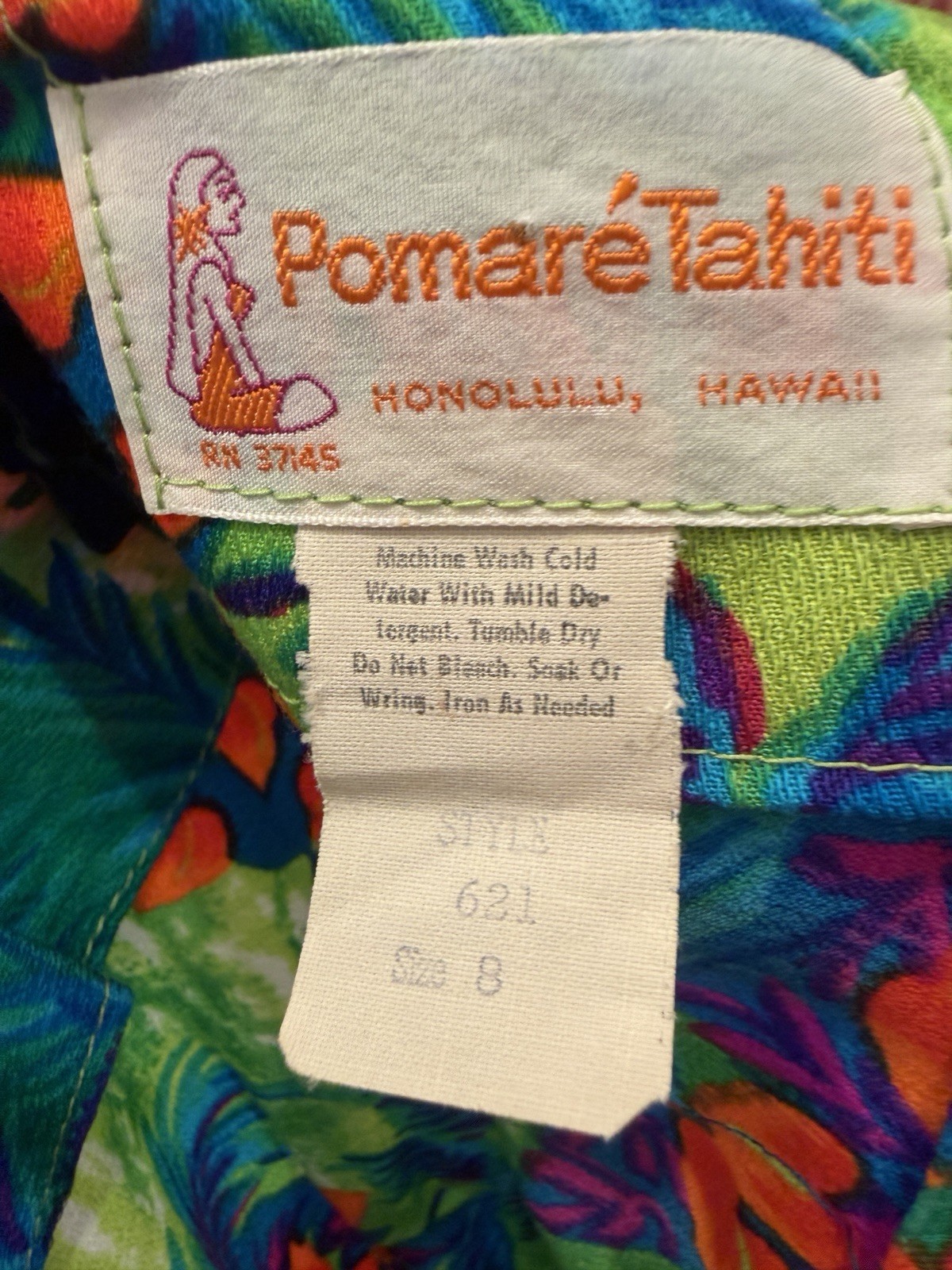 Vintage Pomare Tahiti NWT Hawaiian Tropical Rainbow Floral Maxi Dress Size 8