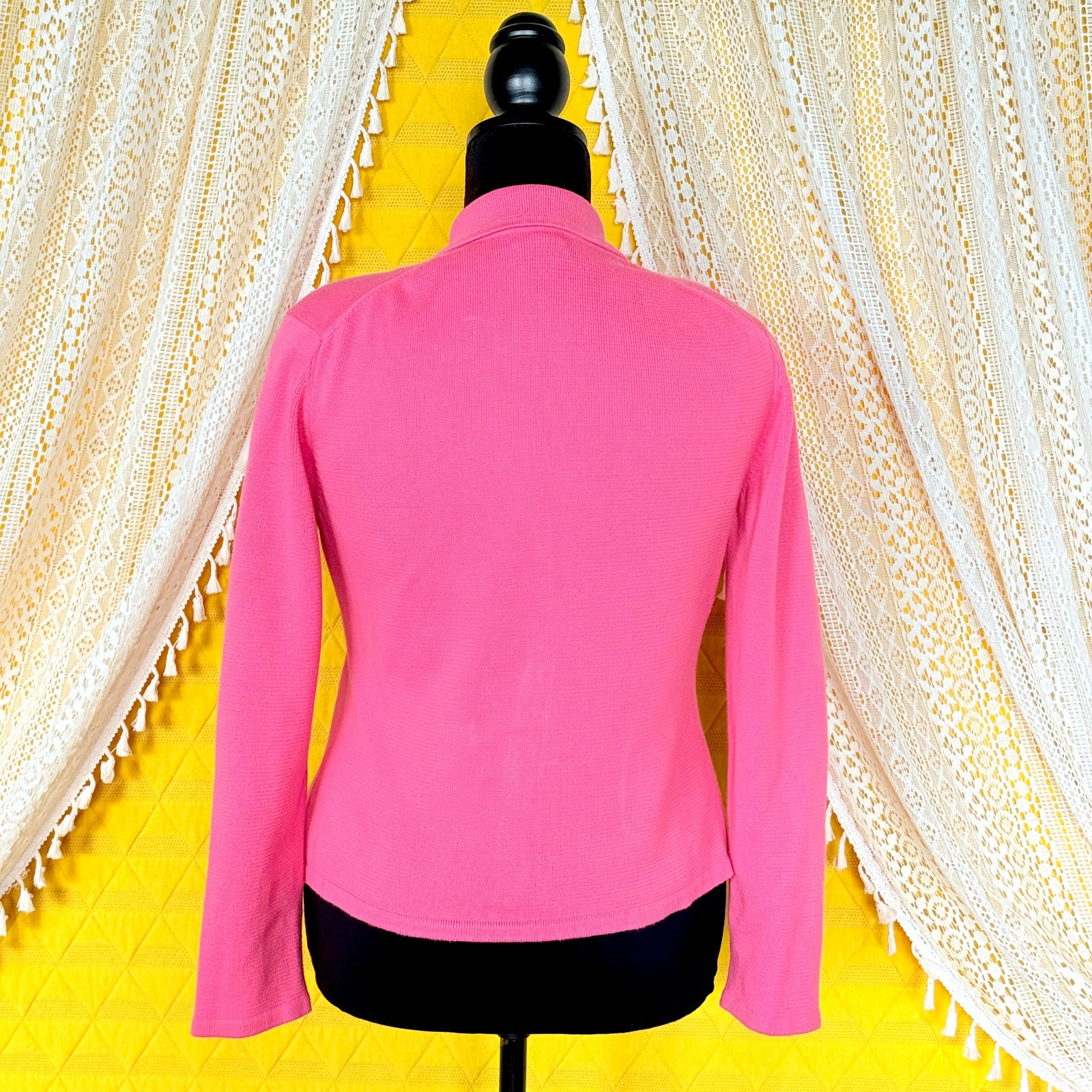 VTG Harold&rsquo;s Pink Bow Collared Twee Cotton Sweater Cardigan Size L