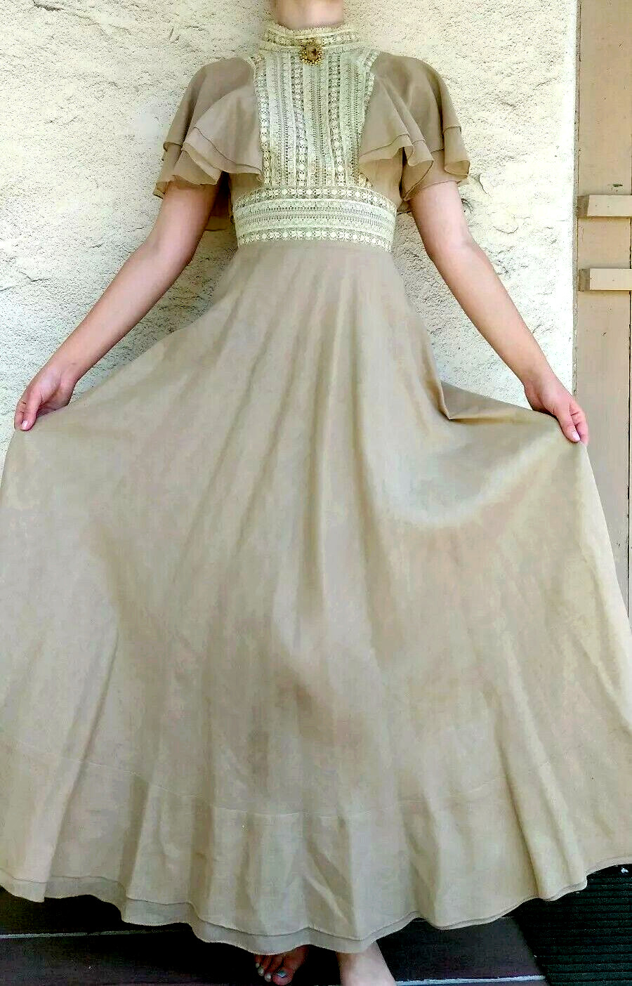 70s Victorian Style Dress xs Prairie Boho Hippie Butterfly Sleeves CALDERON