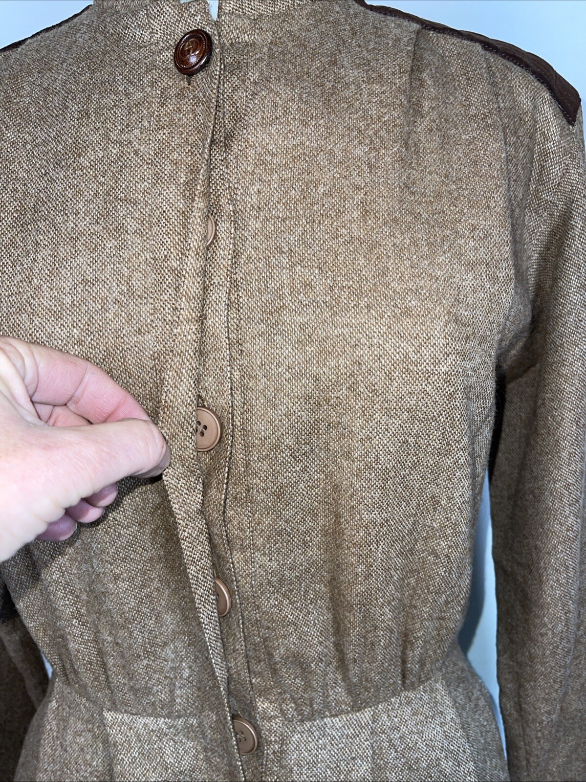 Vintage Authentic Rare Gucci Wool Blend W Suede Leather Dress Small Medium