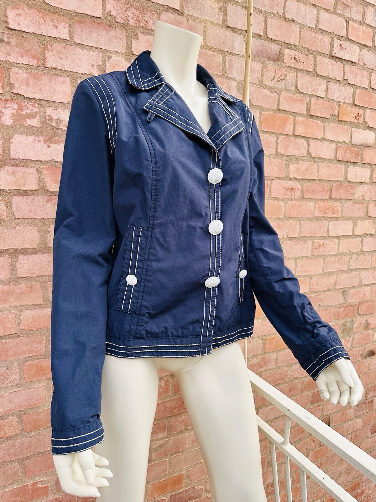 MOSCHINO Blazer Jacket Short Navy Blue White Popeye Buttons Cartoon Size IT 46 L