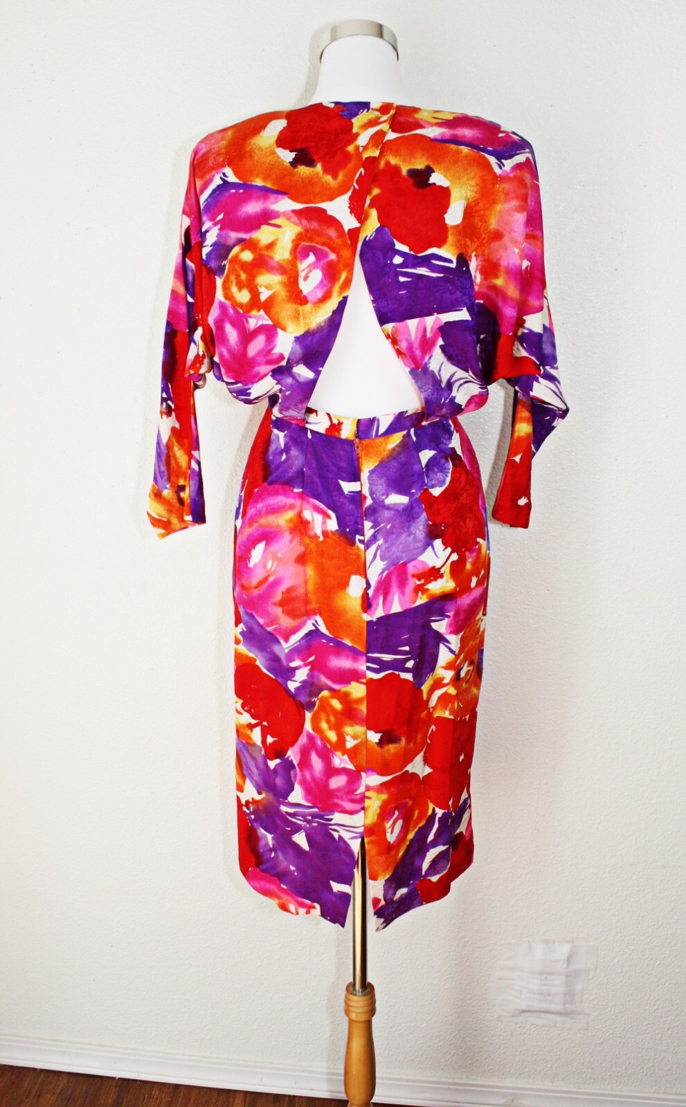 Fairy Romantic VTG 80s Party Dress Sz S Multicolor Abstract 3/4 Sl Dopamine #03
