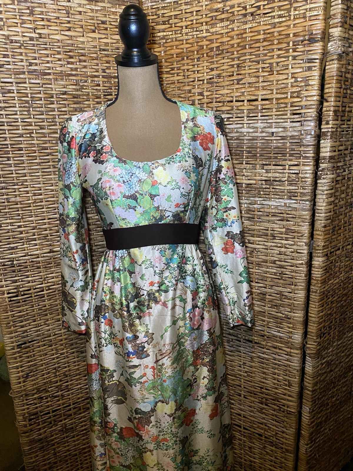 Vintage 70s Leslie Fay Flower Maxi Dress Small