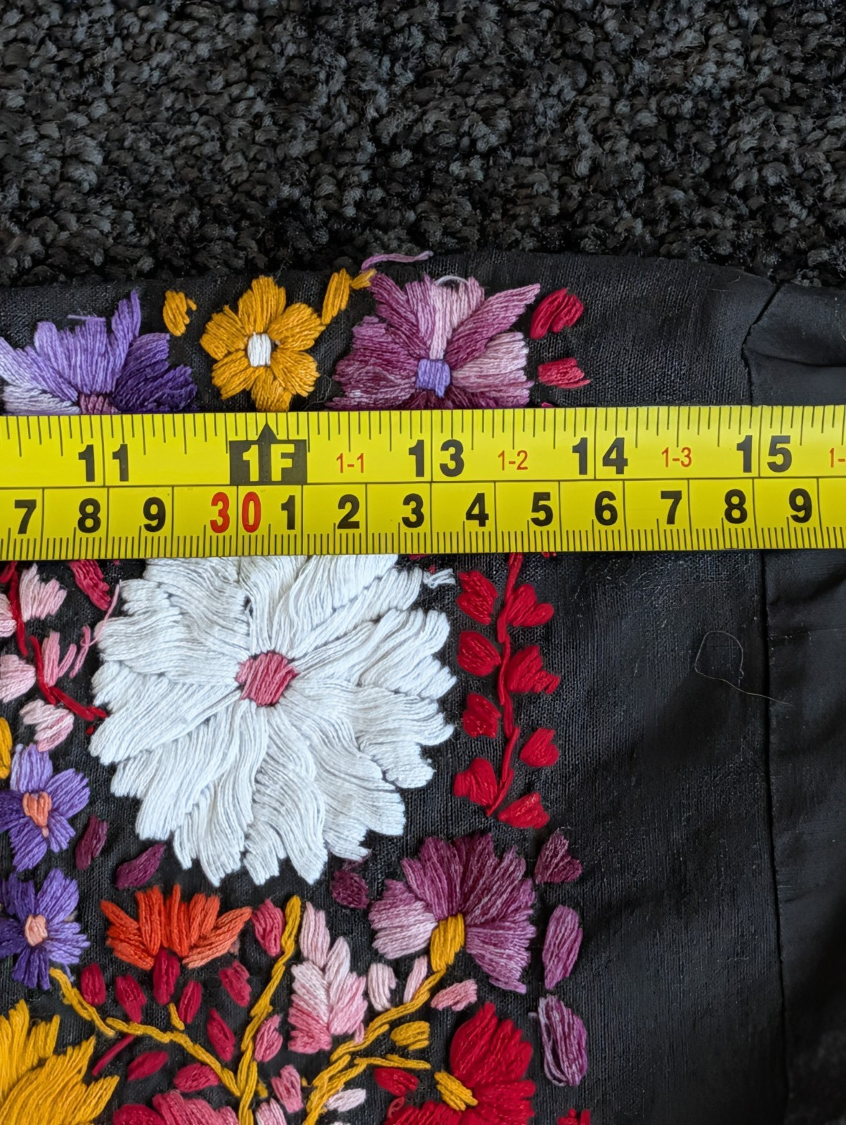 Vintage 70s Intricate Hand Embroidered Mexico Tourist Dress Peacock Sz M/L Black