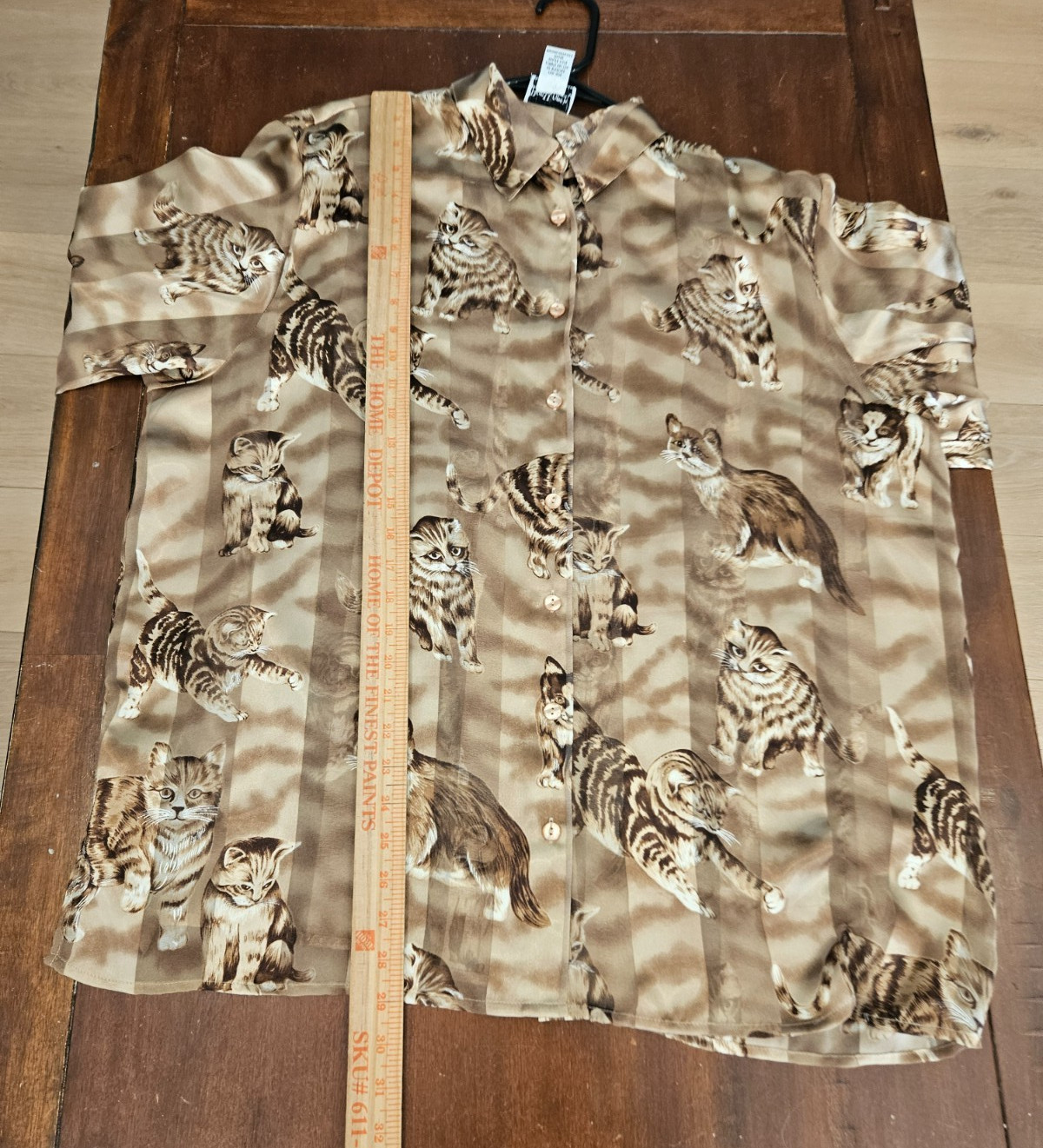 Vintage Bonworth Shear Polyester Cat Print Long Sleeve Button Down sz XL