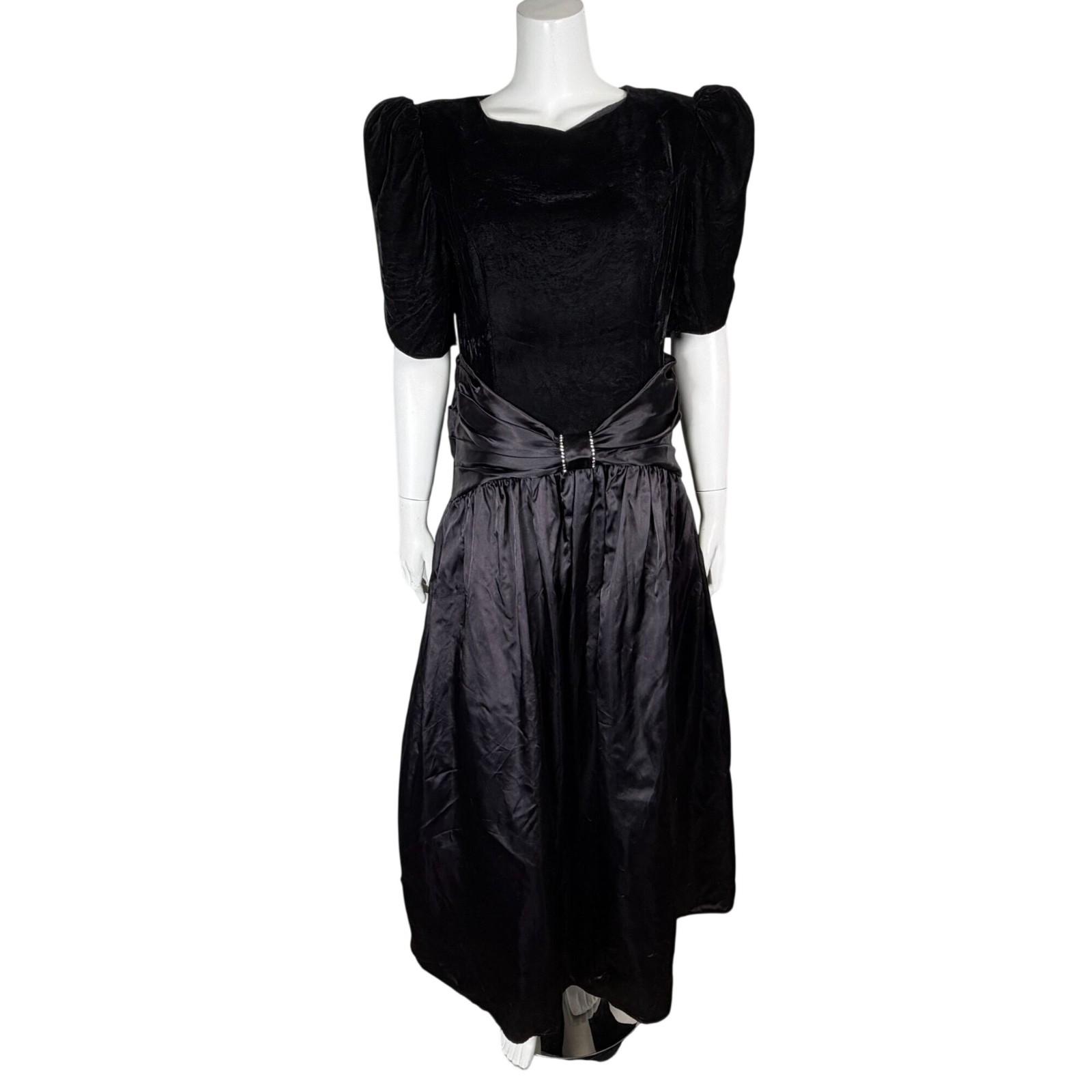 Vintage Scott McClintock Black Velvet Satin Formal Dress Puff Sleeves Size 14