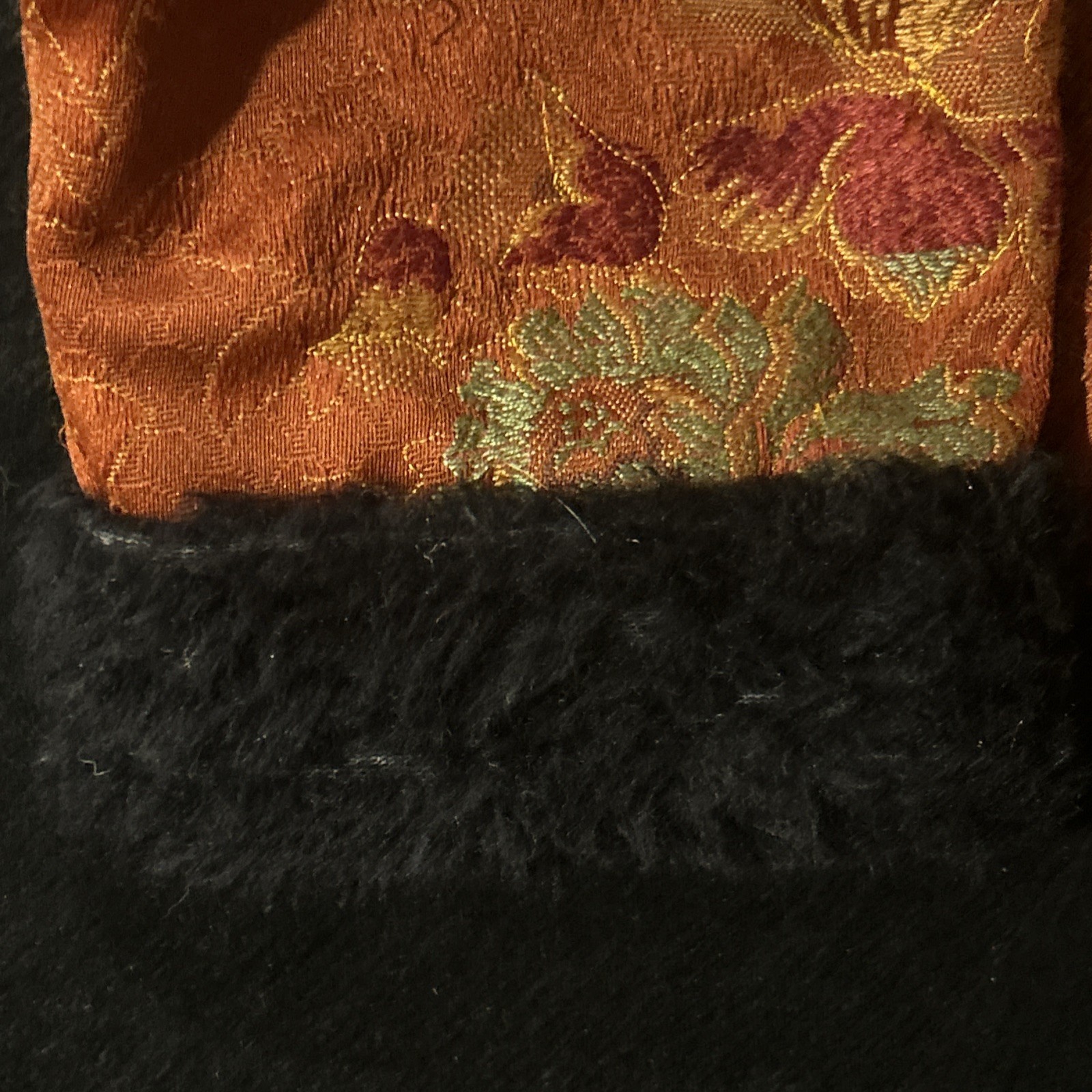 Vintage April Cornell Burnt Orange Tapestry Jacket W/ Black Faux Fur Trim S
