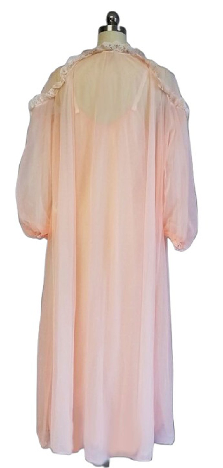 EXQUISITE VINTAGE FLUFFY INTIME RUFFLY LACE DOUBLE NYLON PEIGNOIR NIGHTGOWN MED.