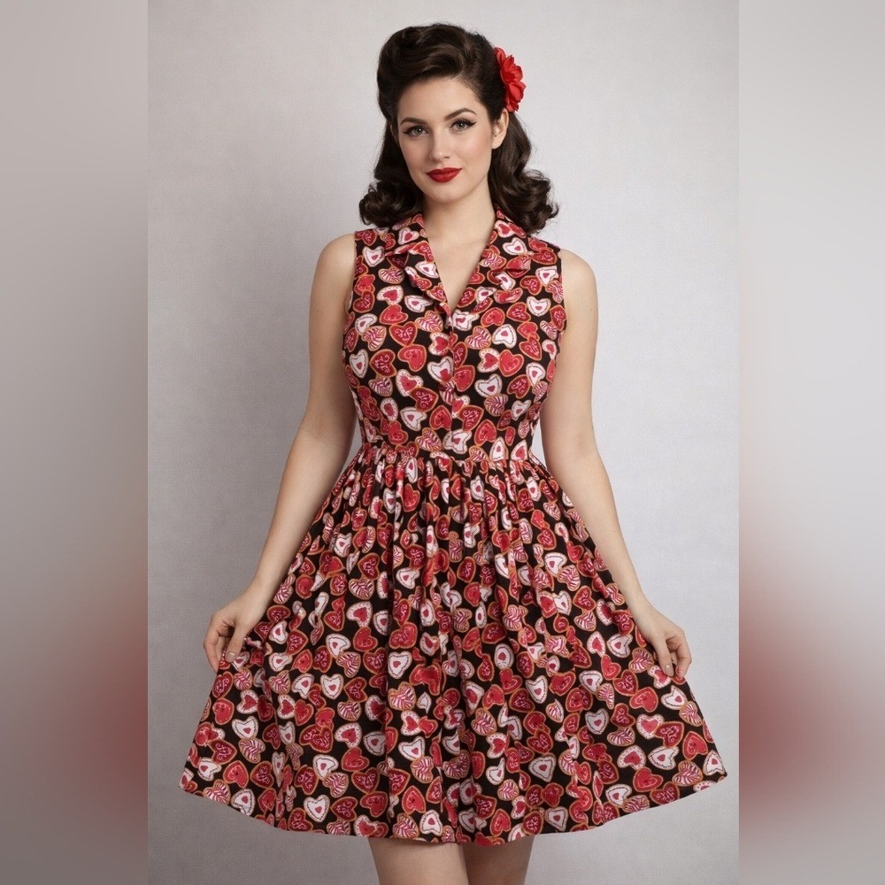 Vtg Style Fervour Modcloth Heart Cookie Dress Valentine&rsquo;s Day Retro Pinup Med Lg