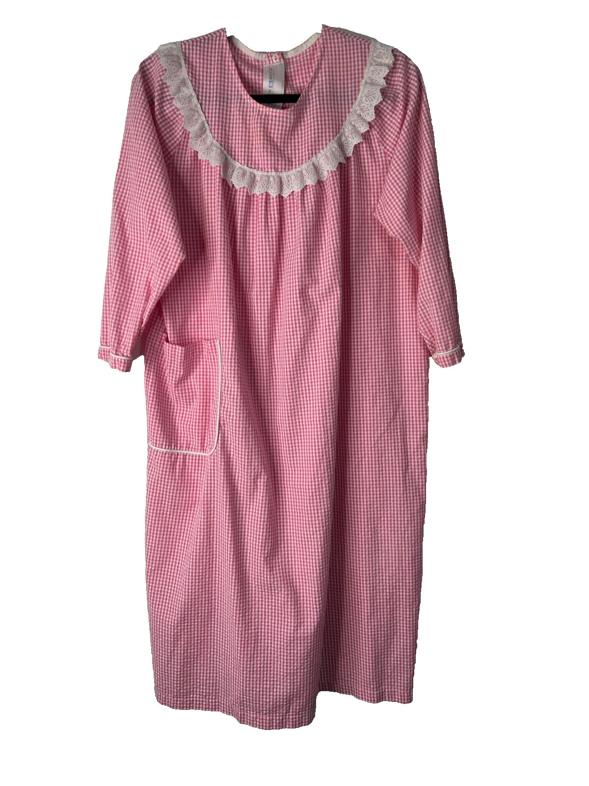 Vintage Buck & Buck House Dress Size M Pink White Gingham Cottagecore Grannycore