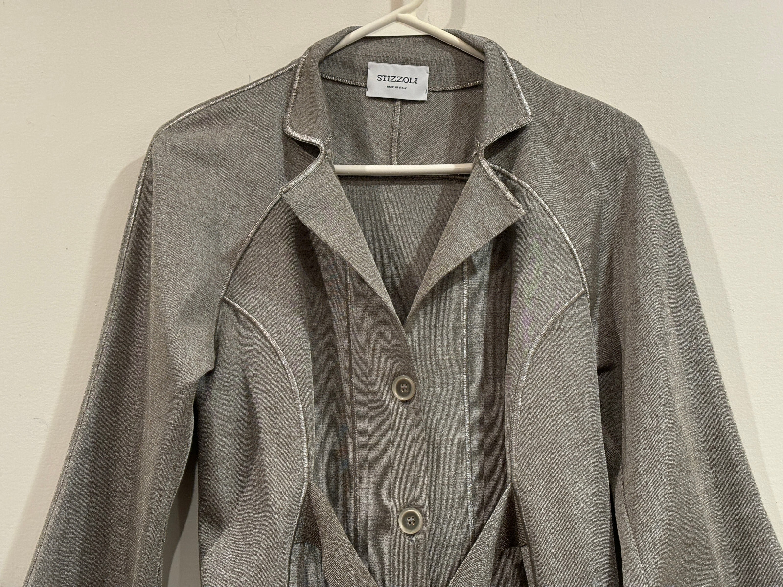 Vintage Stizzoli Silver Gray Polyester & Cotton Jacket Made in Italy – 42