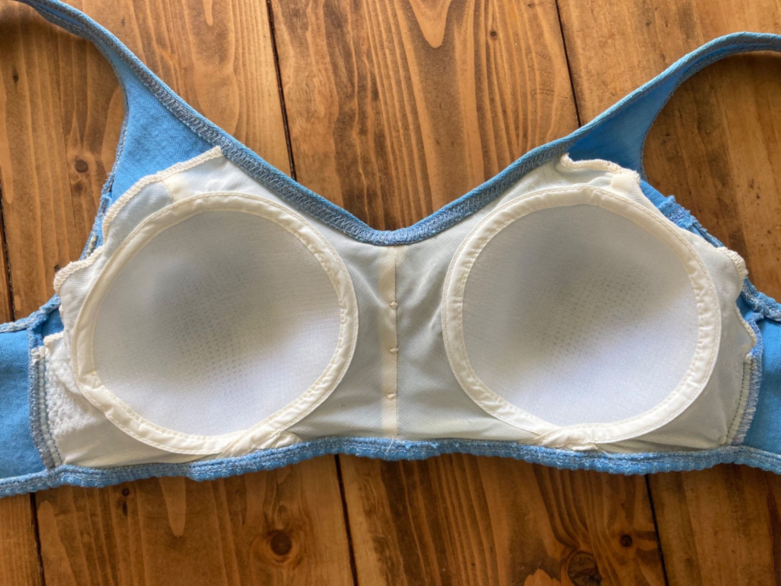 Vintage Sz 14 1960-70s Sky Blue Two Piece Bikini Set Knit Seersucker Stripe Mod
