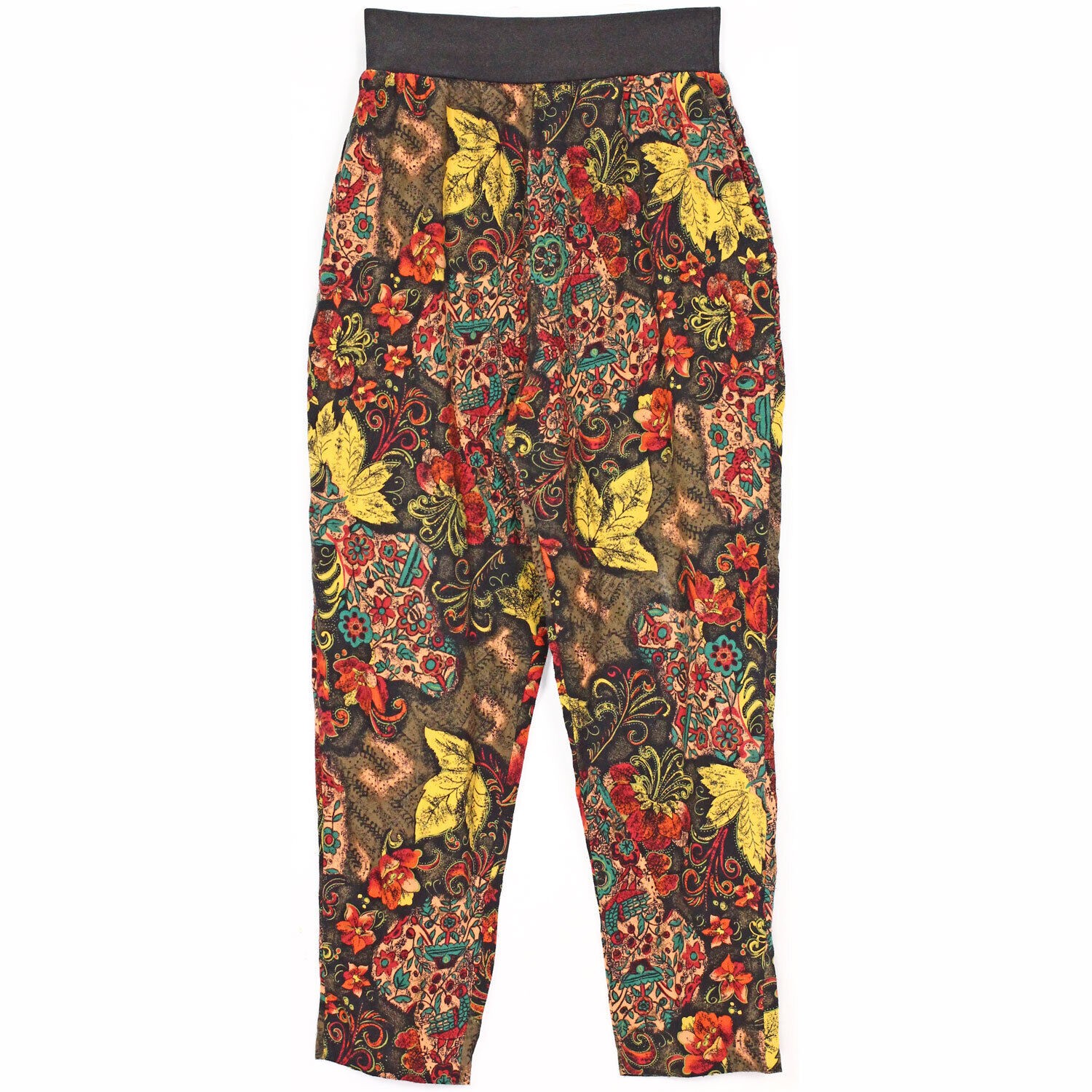 1990s Women&rsquo;s Vintage Harem Hammer Pants Rayon Blend Boho Floral Print S/M