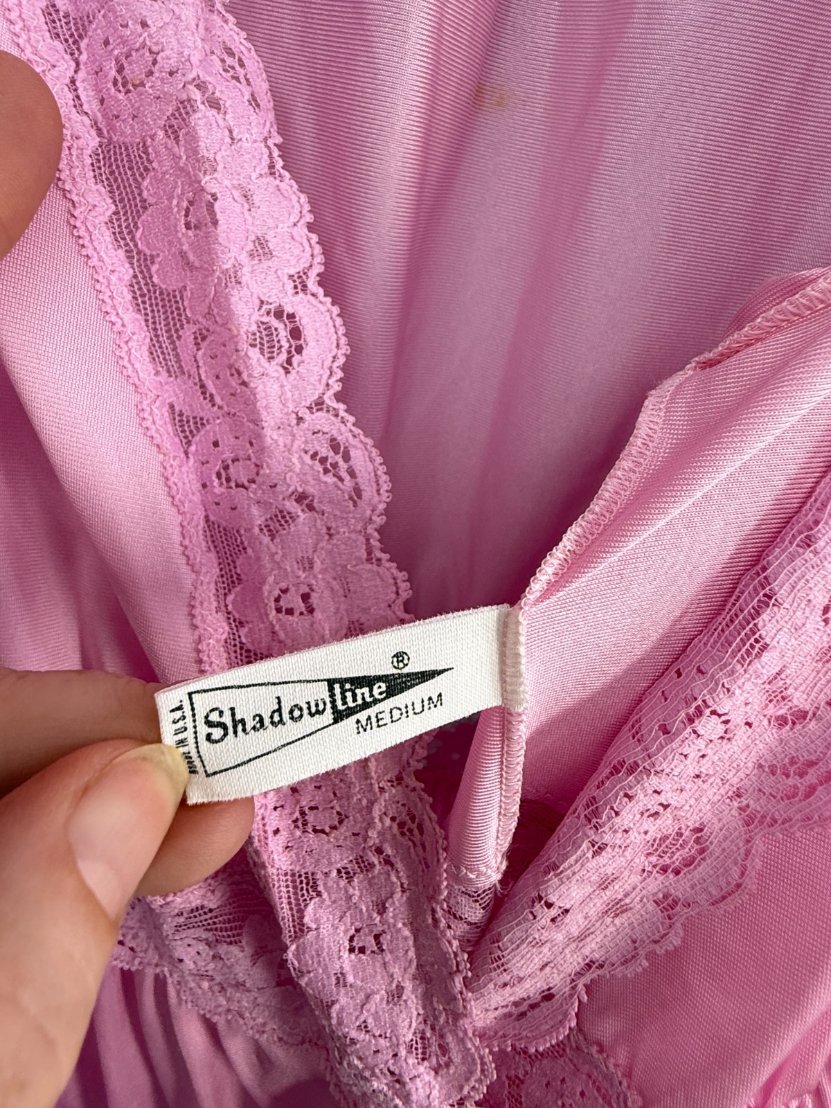 Vintage Shadowline Sz Medium Vintage Nylon Nightgown Lace Accent Stretch V-Neck