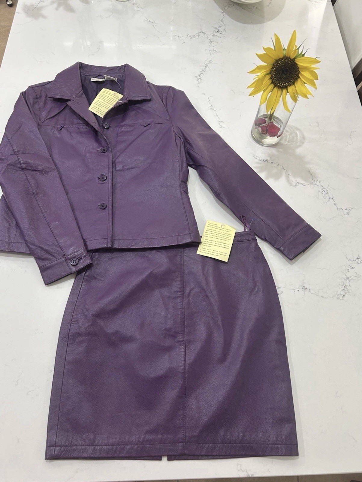 ⁠Vintage Newport News Purple Leather Suit Blazer Jacket Set Y2K 90s Size 12