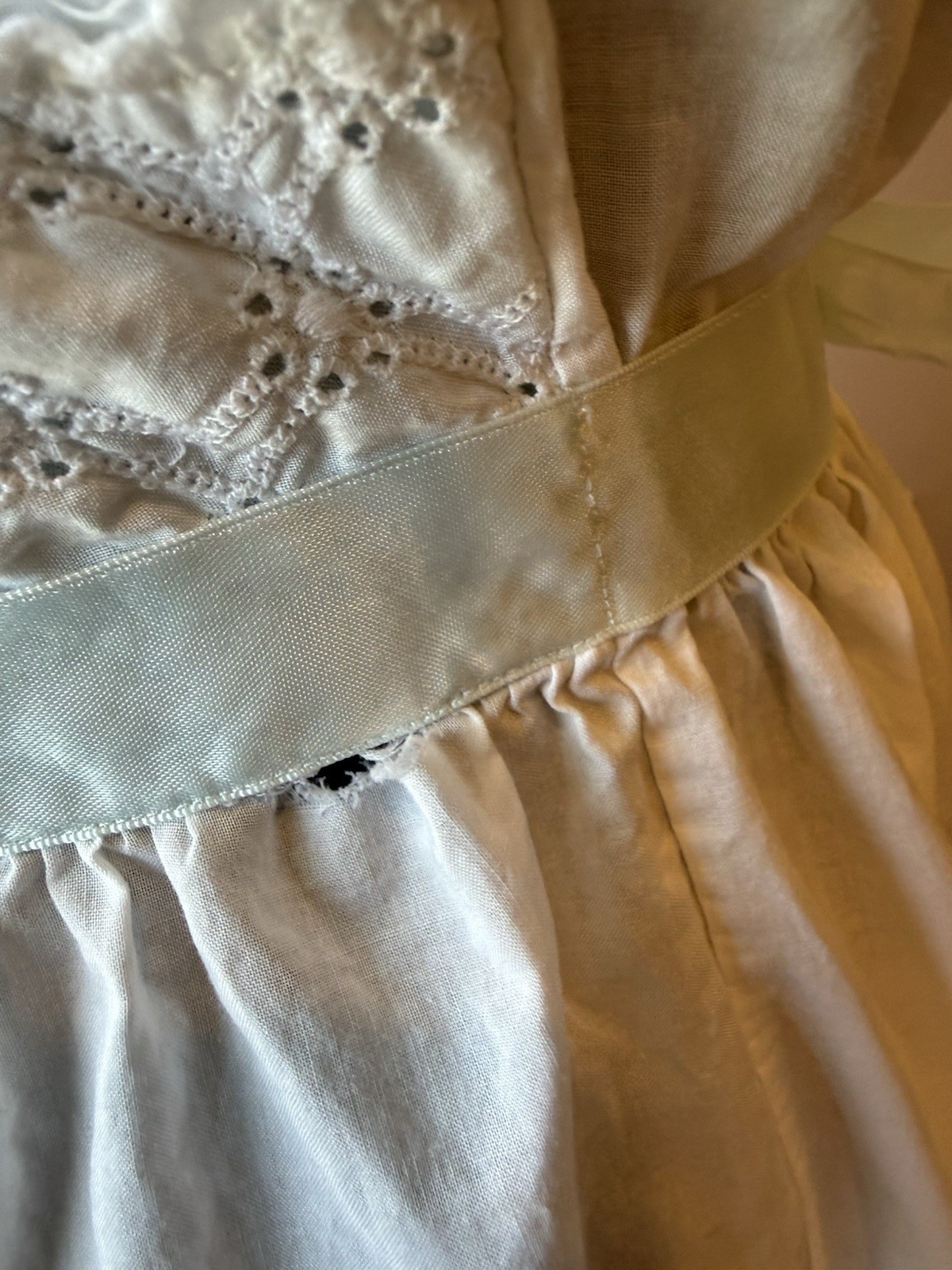 Vintage 50s 60s Shadowline Cotton Nightgown Slip Eyelet Ribbon Size 36 Cottage