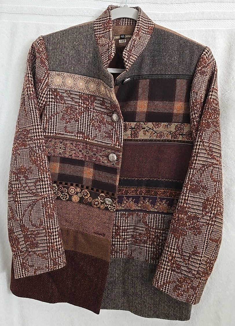 La Bonne Renommee Wool Patchwork Jacket Paris Size 40 Euro Eclectic Vintage