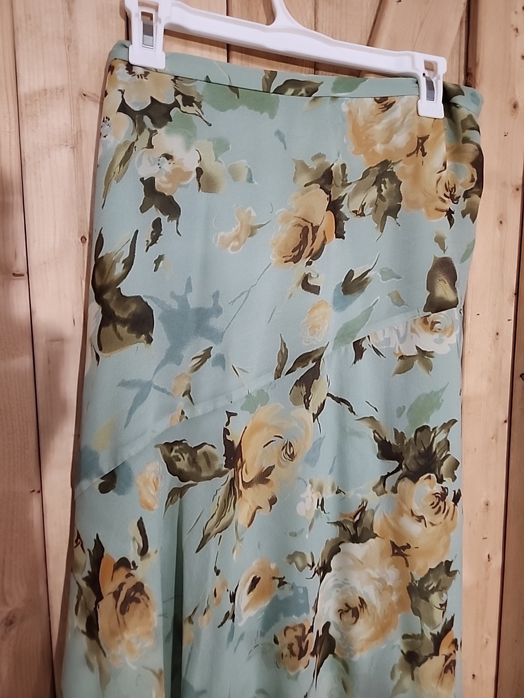 Vtg Adrianna Papell Womens Green Beige Floral Silk Top Asym Skirt Set Sz 16/18