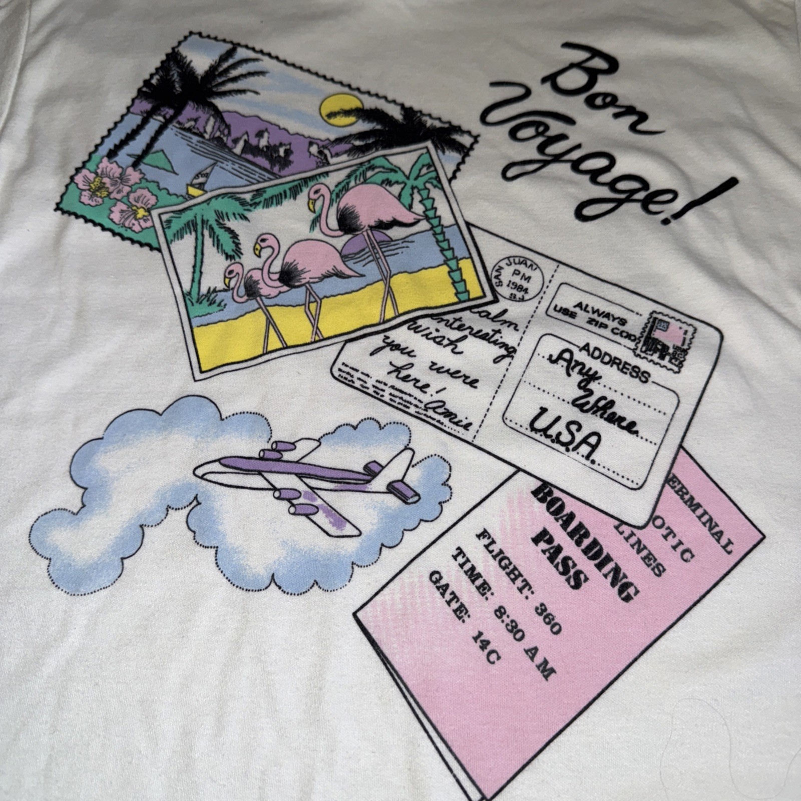 Vintage T Shirt Graphic 80&rsquo;s Travel Bon Voyage Postcard Single Stitch Small Rare