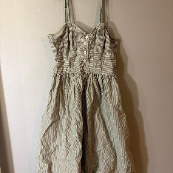2000s American Eagle Olive Green Striped Sundress Cottagecore Smocked Back sz 2