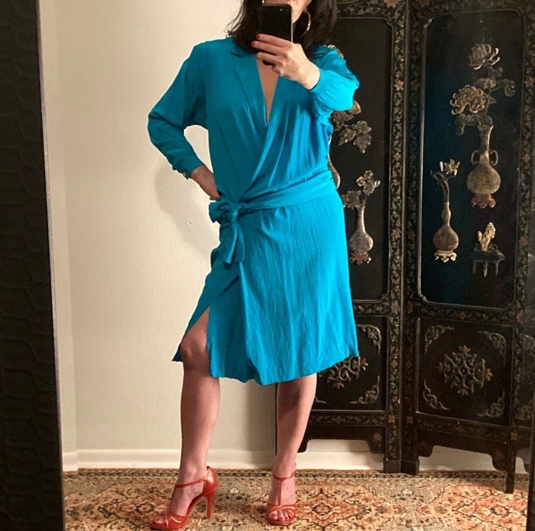 Vintage 1980’s Liz Claiborne Turquoise Blue Knee Length Dress, Size 8