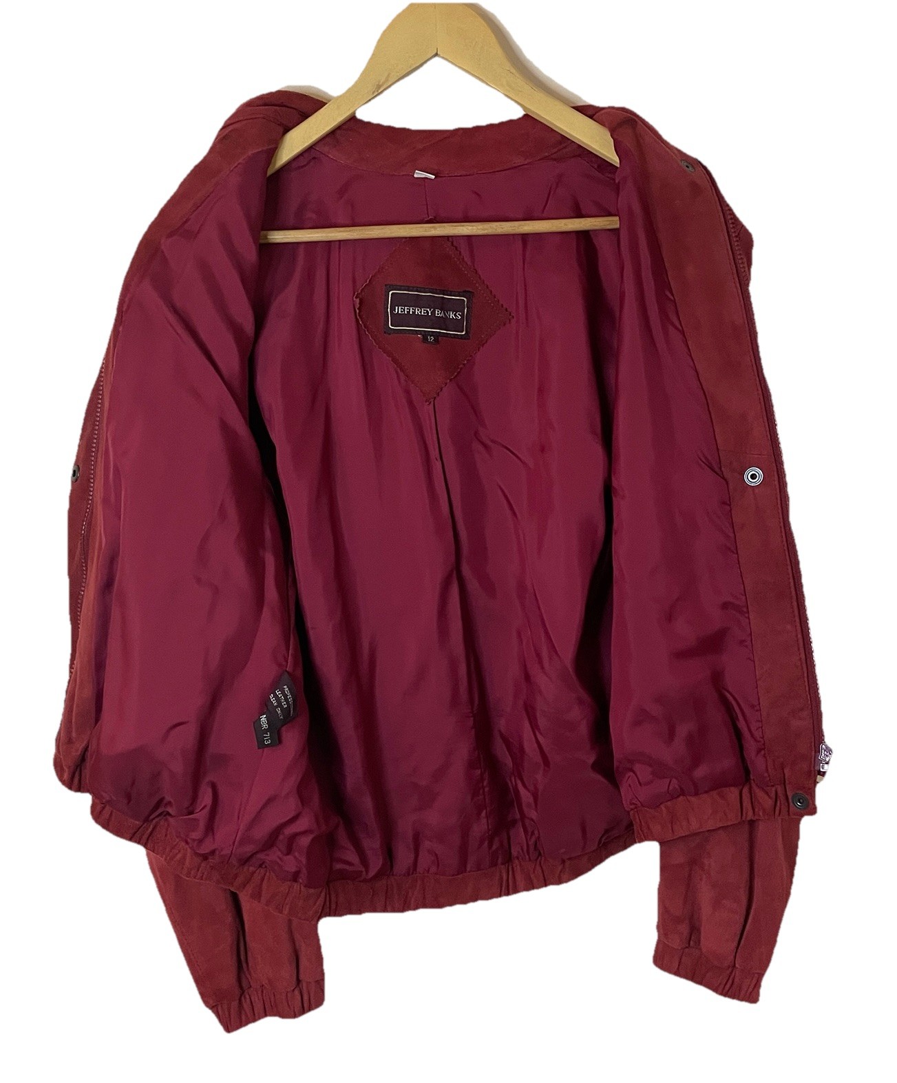 VTG Jeffrey Bank Raspberry Red Suede Moto Bomber Blouson Jacket Pleats Sz 10