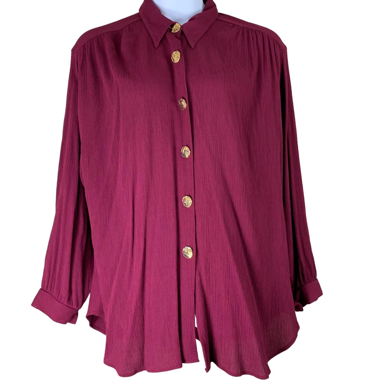 Vintage Button Up Blouse Size 22W Joanna Made in USA Red Purple Gold Buttons