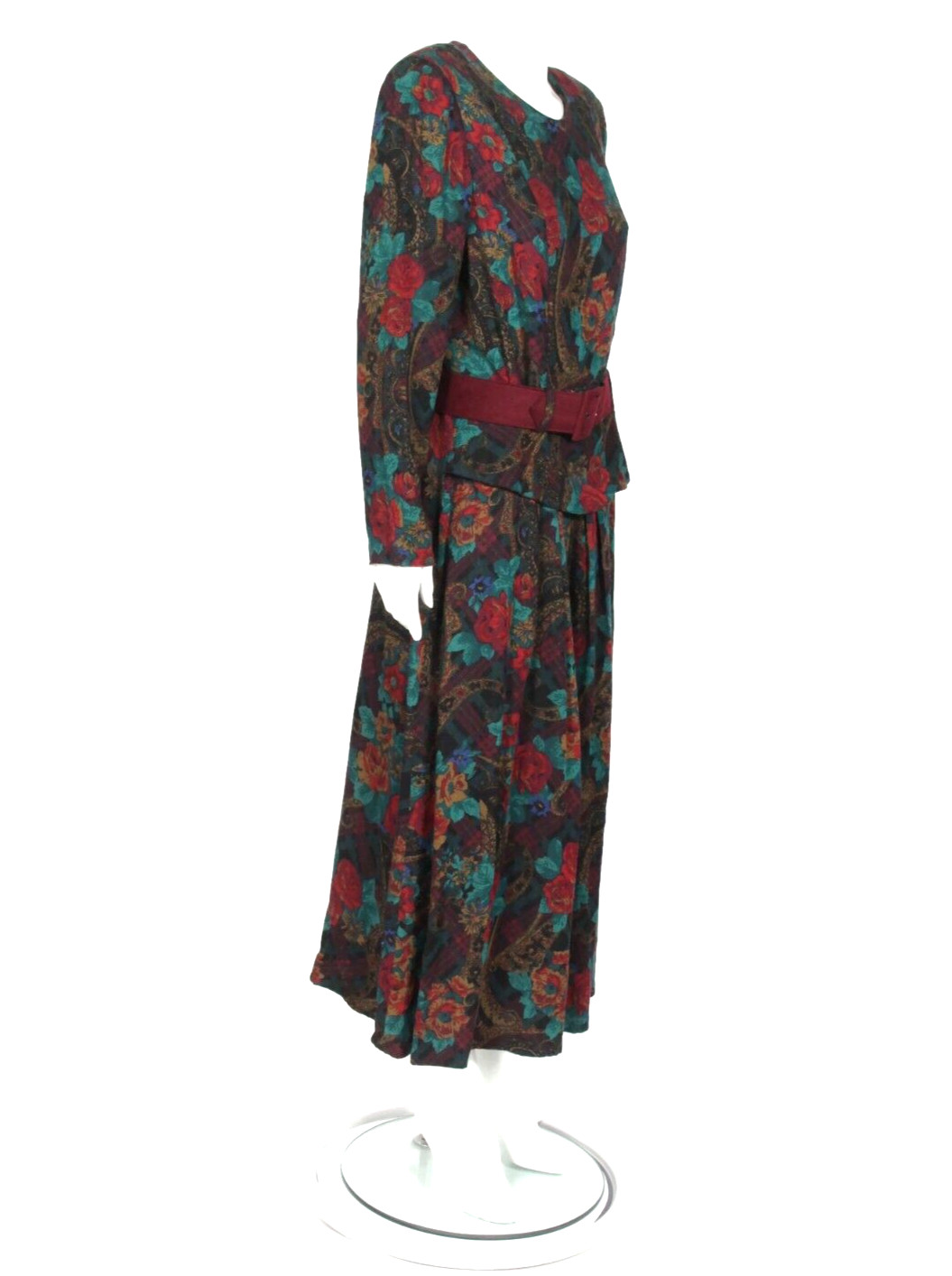 Vintage STUART ALAN Rich Floral Modesty Cottagecore Belted Midi Dress sz 14 /921